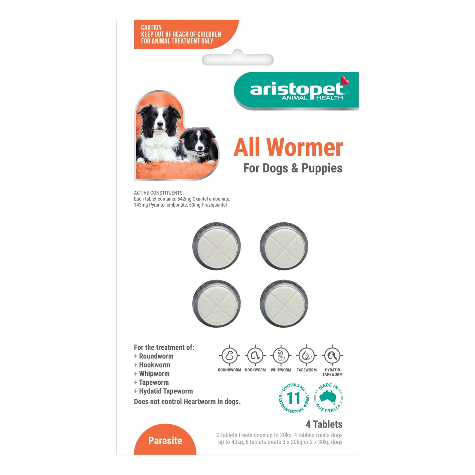 Aristopet Allwormers For Dogs/Puppies 4 Tablets