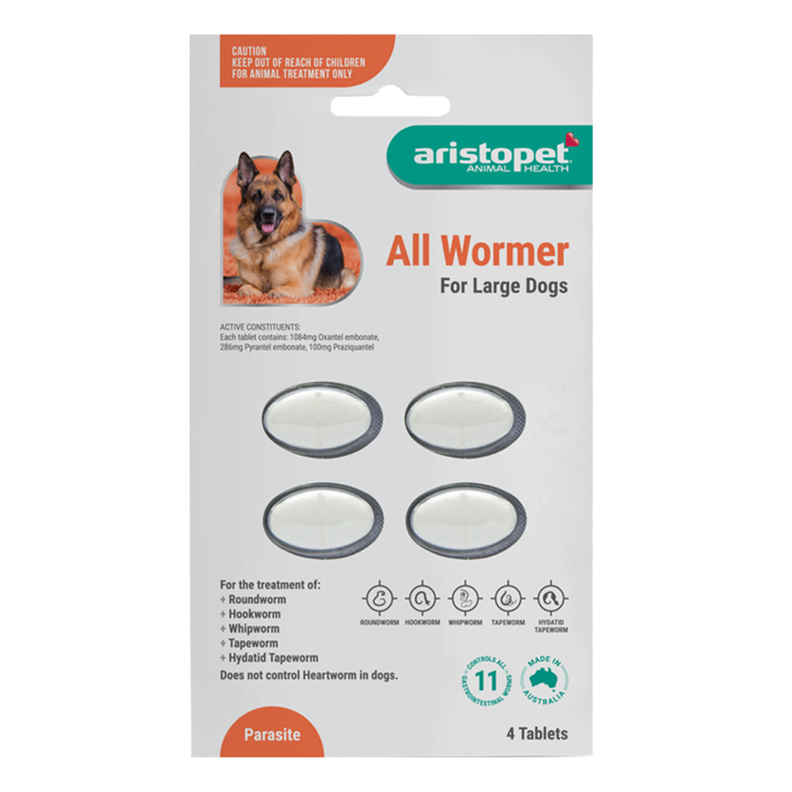 Aristopet Allwormers For Large Dogs 20 Kgs (44lbs) 4 Tablets