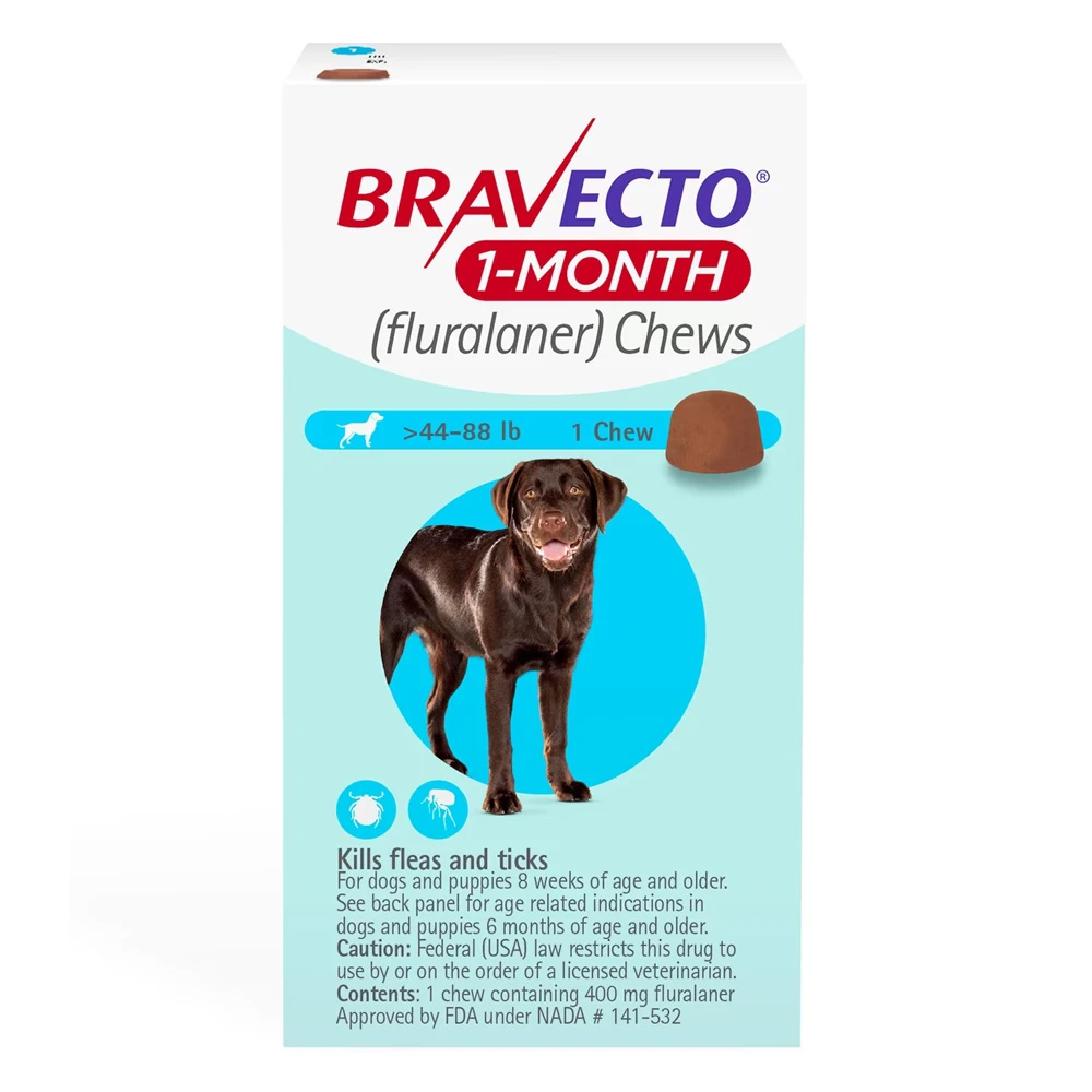 Bravecto 1 Month Chew For Large Dogs 44 To 88lbs (Blue) 1 Chew