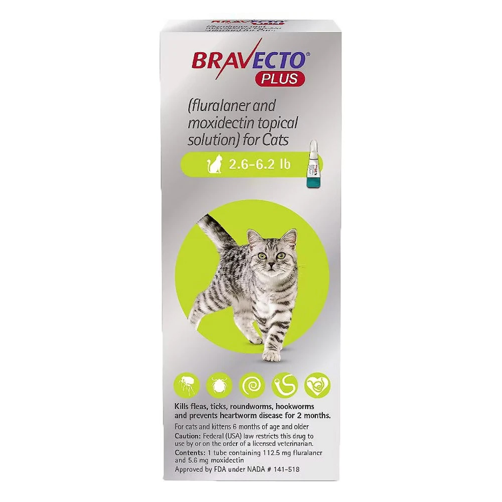 Bravecto Plus For Small Cats 112 Mg (2.6 To 6.2 Lbs) Green 1 Dose