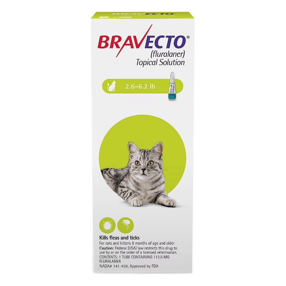 Bravecto Spot-On For Small Cats 2.6 Lbs - 6.2 Lbs (Green) 1 Pack