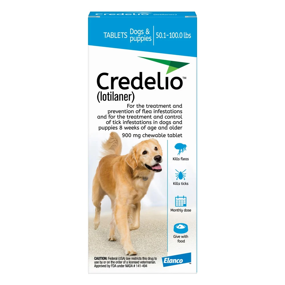 Credelio For Dogs 50 To 100 Lbs (900mg) Blue 3 Doses