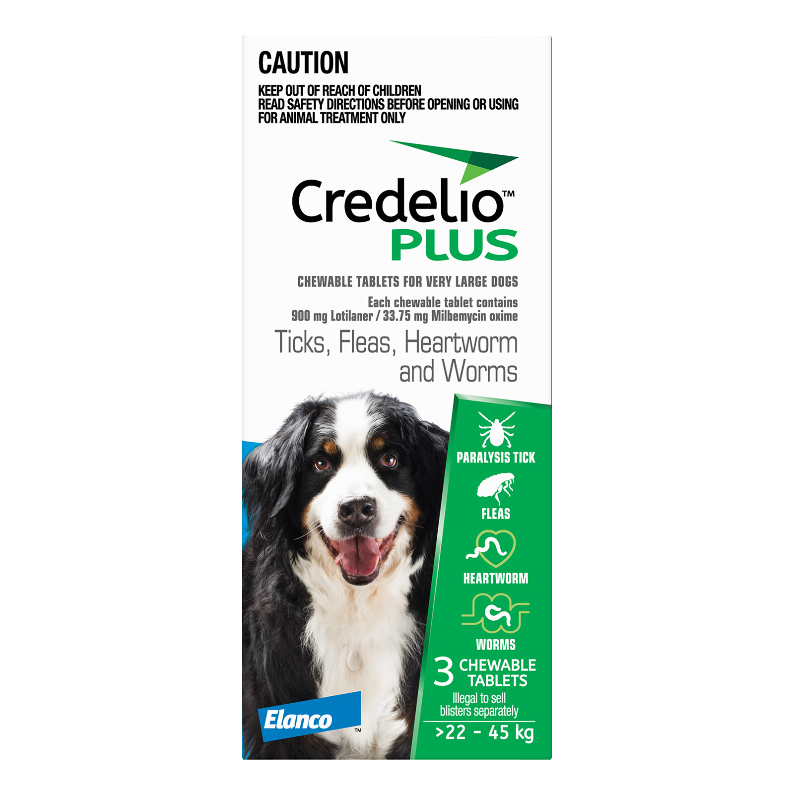 Credelio Plus For Extra Large Dog 48lbs - 99lbs (22-45kg) Blue 3 Chews