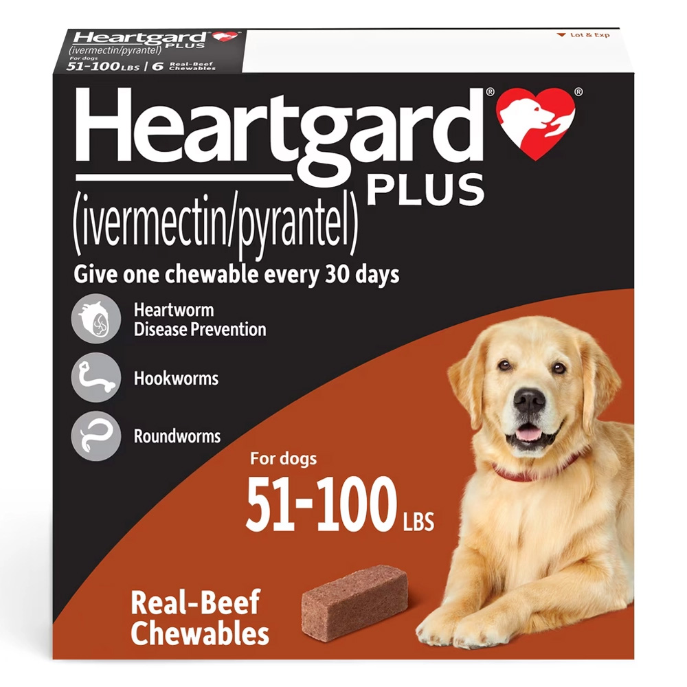 Heartgard Plus Chewables For Large Dog 51-100lbs (Brown) 6 Doses