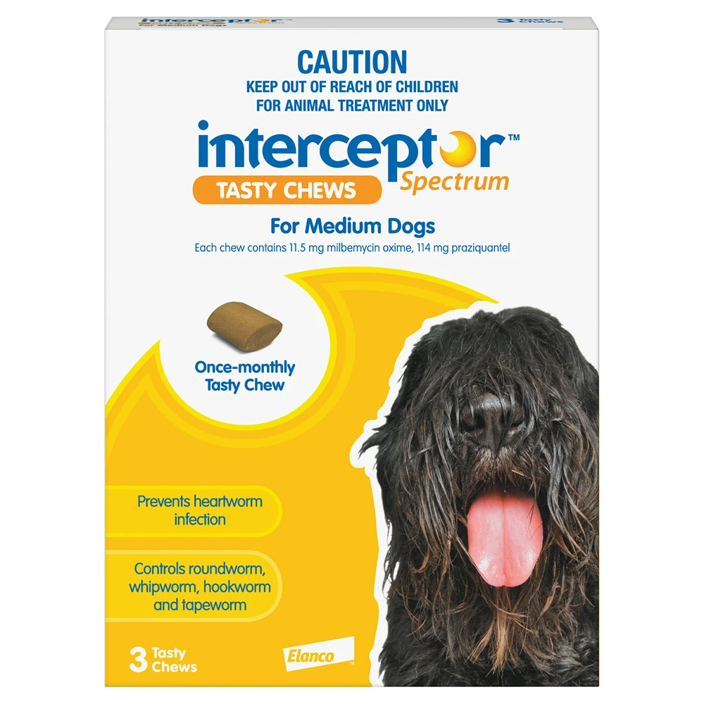 Interceptor For Dogs 26-50 Lbs (Yellow) 3 Chews