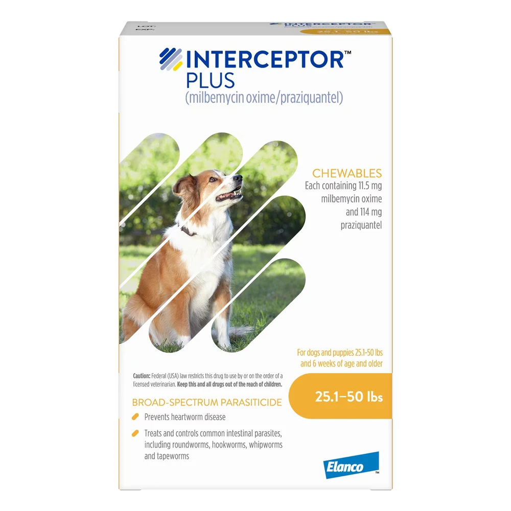 Interceptor Plus Chew (Interceptor Spectrum) For Dogs 25.1 - 50lbs (Yellow) 3 Chews