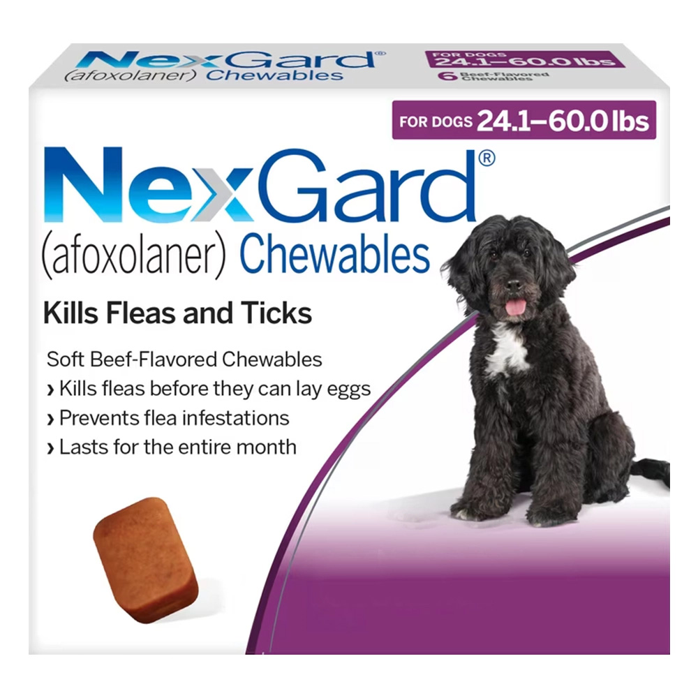 Nexgard Chewables For Large Dogs 24.1-60 Lbs (Purple) 68mg 6 Chews