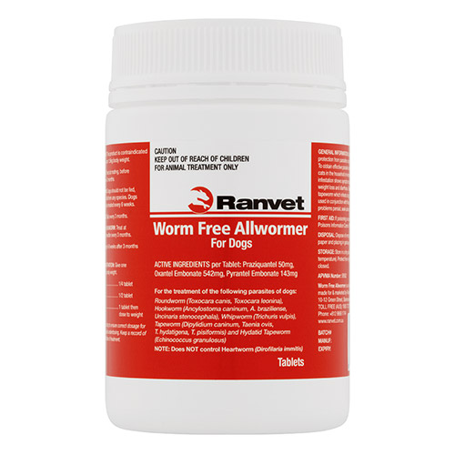 Ranvet Allwormer For Small Dogs 10kg (22lbs) 50 Tablets