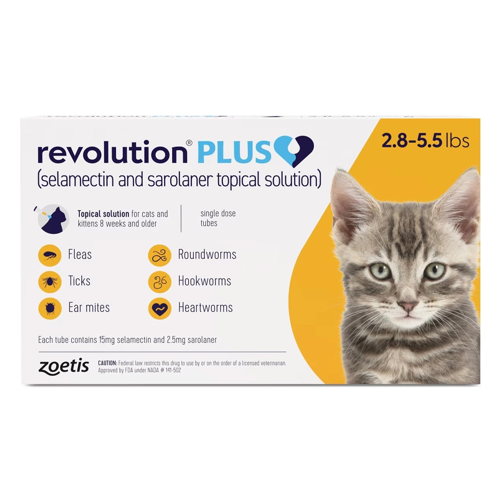 Revolution Plus For Kittens And Small Cats 2.8-5.5lbs (1.25-2.5kg) Yellow 3 Pack