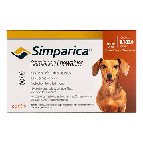 Simparica Chewables For Dogs 11.1-22 Lbs (Brown) 3 Pack