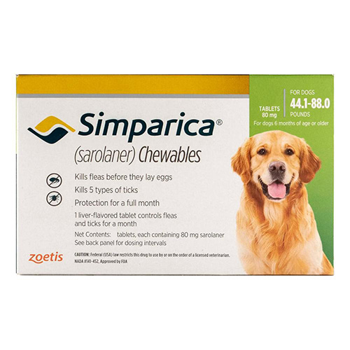 Simparica Chewables For Dogs 44.1-88 Lbs (Green) 3 Doses