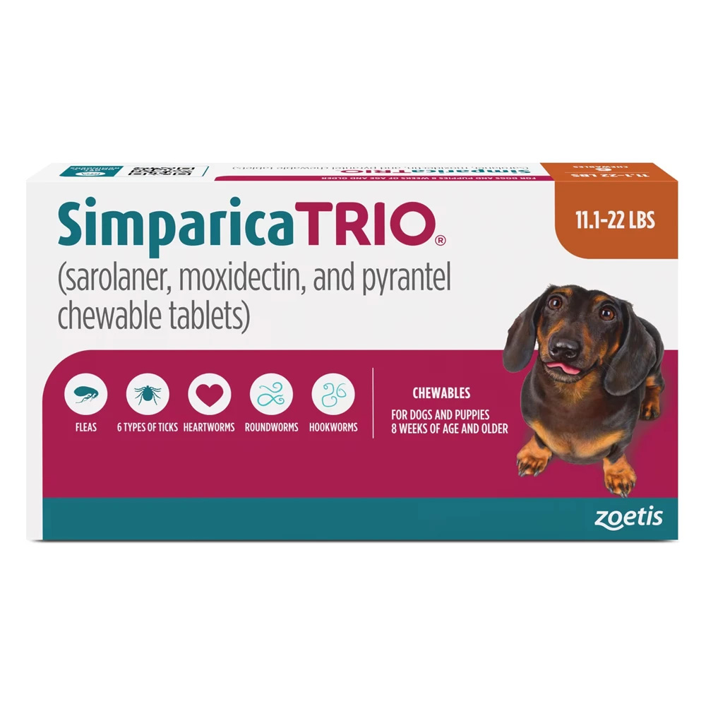 Simparica Trio For Dogs 11.1-22 Lbs (Caramel) 3 Chews