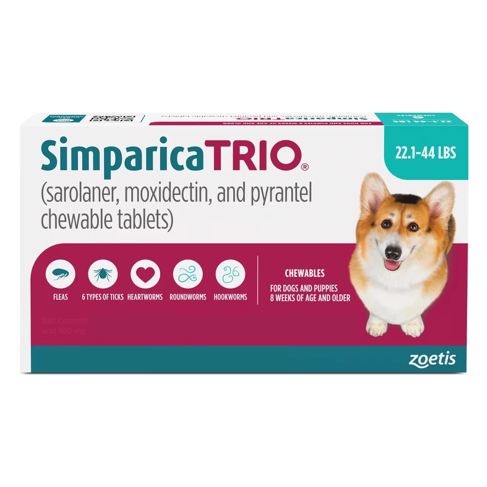 Simparica Trio For Dogs 22.1-44 Lbs (Blue) 3 Chews