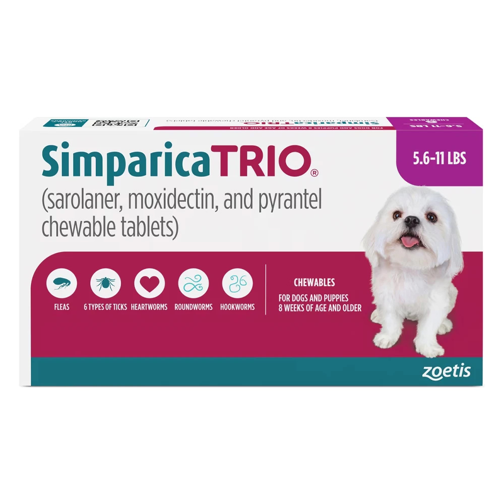 Simparica Trio For Dogs 5.6-11 Lbs (Purple) 3 Chews